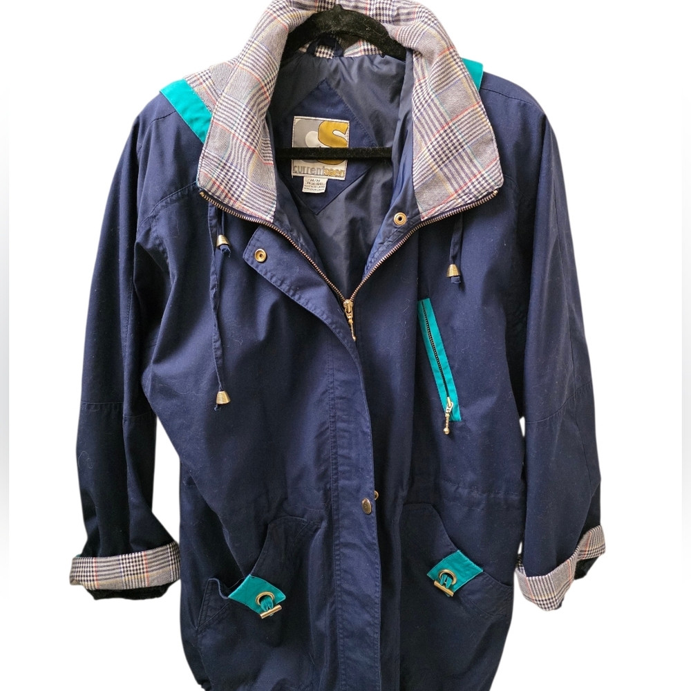 Vintage‎ 90s Current Seen Nautical Windbreaker Jacket Plaid Lined Navy Blue M